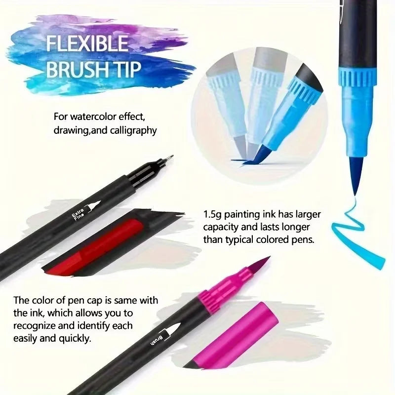 Vibrant Double-Ended Watercolor Markers – Art Set for Drawing & Crafts, Durable Plastic Bodies, Christmas Gift Beauty World Shop
