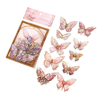 5Style 20pcs/pack INS Butterfly PET Sticker Pack Ice Crystal Laser Gold DIY Handbook Decoration 3D Scrapbook Beauty World Shop