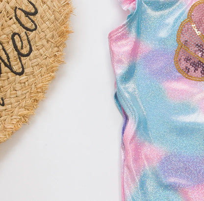 Fishscale Bandage Girls Kids Swimsuit 2026 Shell Shape Embroidery Children Girls One Piece Swimwear Beach Wear Monokini Beauty World Shop