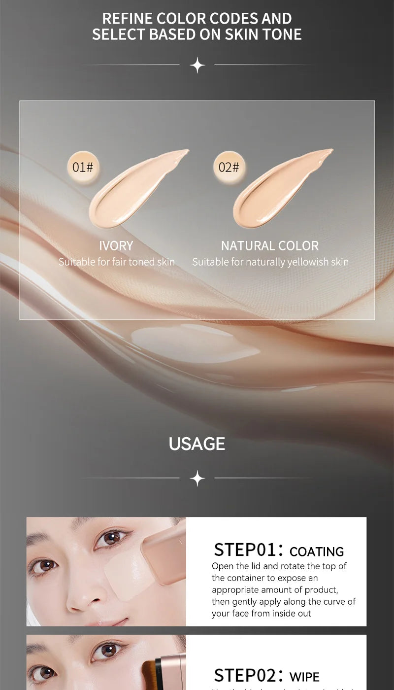 Light and Moist Hydrating Foundation, Natural-Looking, Moisturizing, Shiny, Thin and Lightweight, Double-Headed Makeup Foundation That Rotates for Easy Use, with Its Own Brush, Waterproof, Easy to Apply Makeup, and Easy for B Beauty World Shop