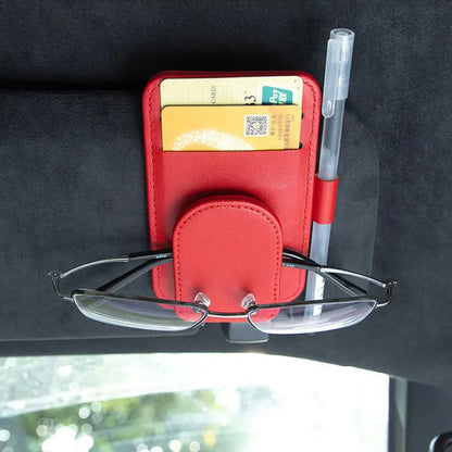 Multifunctional Pu Leather Car Sun Visor Glasses Holder Creative Sunshade Sunglasses Storage Case Magnetic Clip Pen Card Holder Beauty World Shop