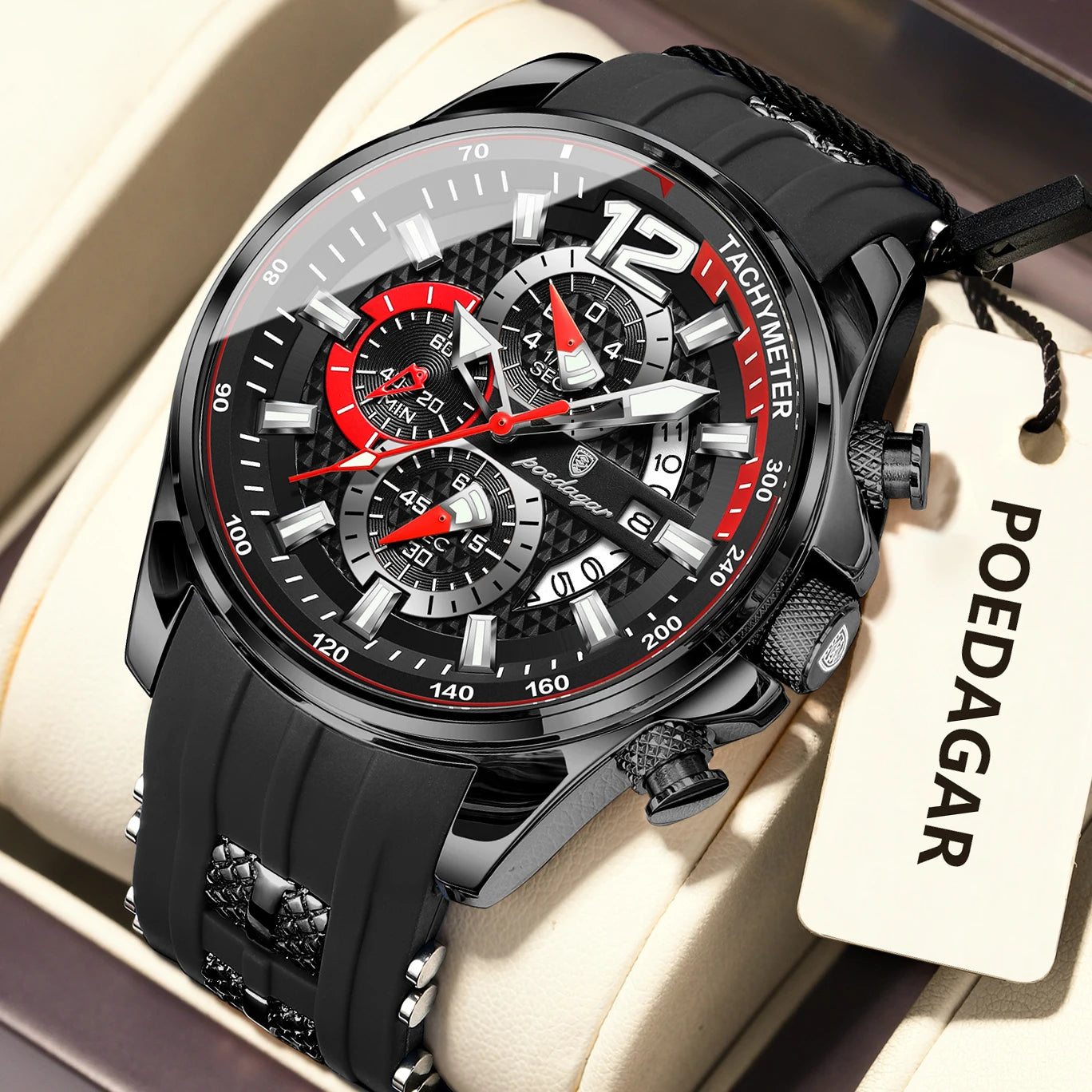 POEDAGAR Luxury Watch For Men Date Chronograph Luminous Waterproof Silicone Male Watch Fashion Sports Quartz Men's Watches Reloj Beauty World Shop