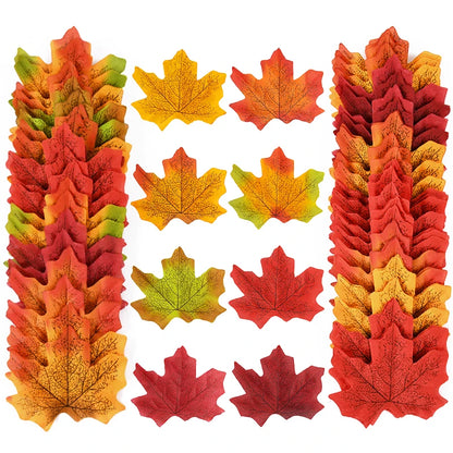 50/200Pcs Artificial Maple Leaves Autumn Silk Fall Leaf For Thanksgiving Halloween Christmas Home Decoration Wedding Party Craft Beauty World Shop