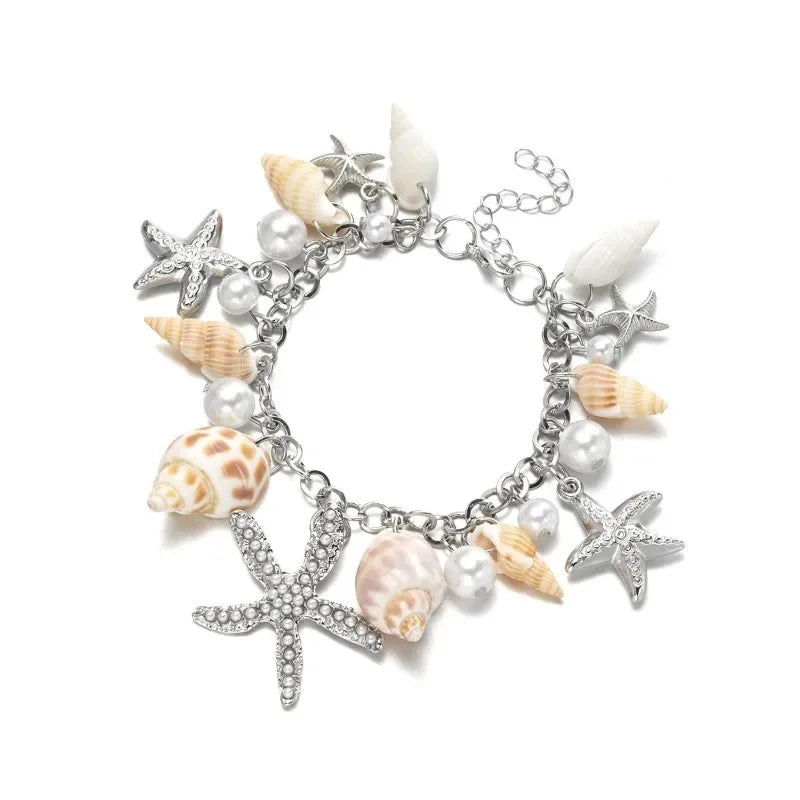 Cute Sweet Starfish Shell Conch Bracelet for Women New Personality Fashion Pearl Summer Beach Jewelry Holiday Party Accessories Beauty World Shop