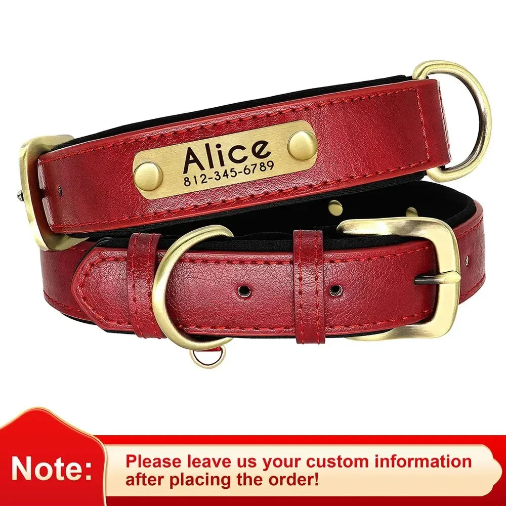 Personalized Customized Leather ID Nameplate Dog Collar Soft Padded Dogs Collars Free Engraving Name for Small Medium Large Dogs Beauty World Shop