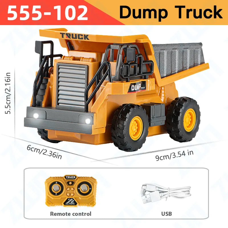 ZWN 1:64 RC Model Car 2.4G Remote Control Excavator Dump Truck Forklift Alloy Plastic Simulation Construction Vehicle Kids Toy Beauty World Shop