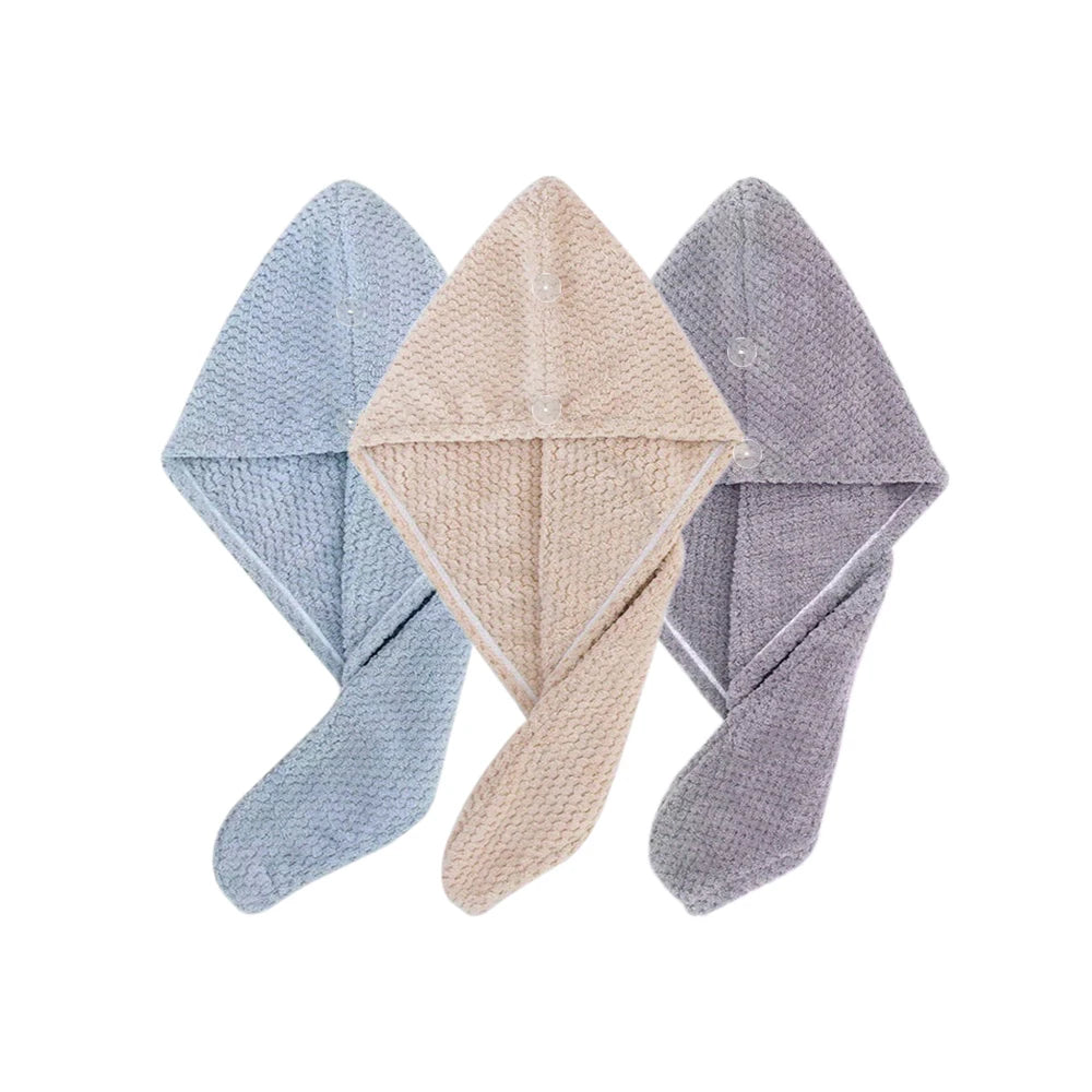 Solid color hair towel Textured dry hair cap 9.8 "X 25.5" absorbent hair towel wrap for button-down women Beauty World Shop
