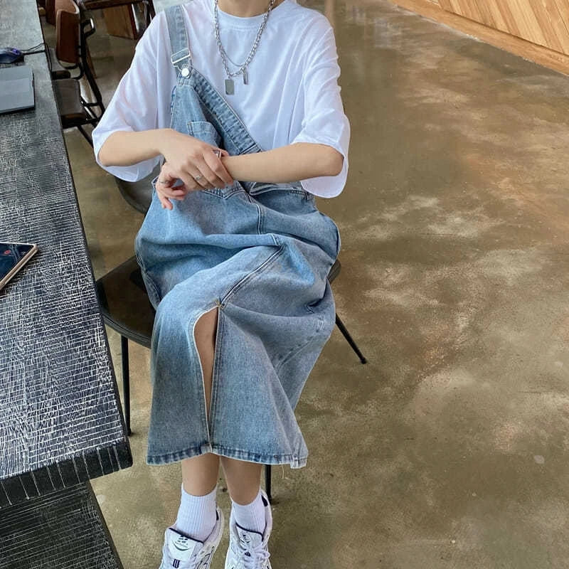 Spring Summer Denim Overall Dress Women Sleeveless Jeans Dresses Fashion Female Solid Slip Casual Loose Spaghetti Strap Dresses Beauty Trend Shop
