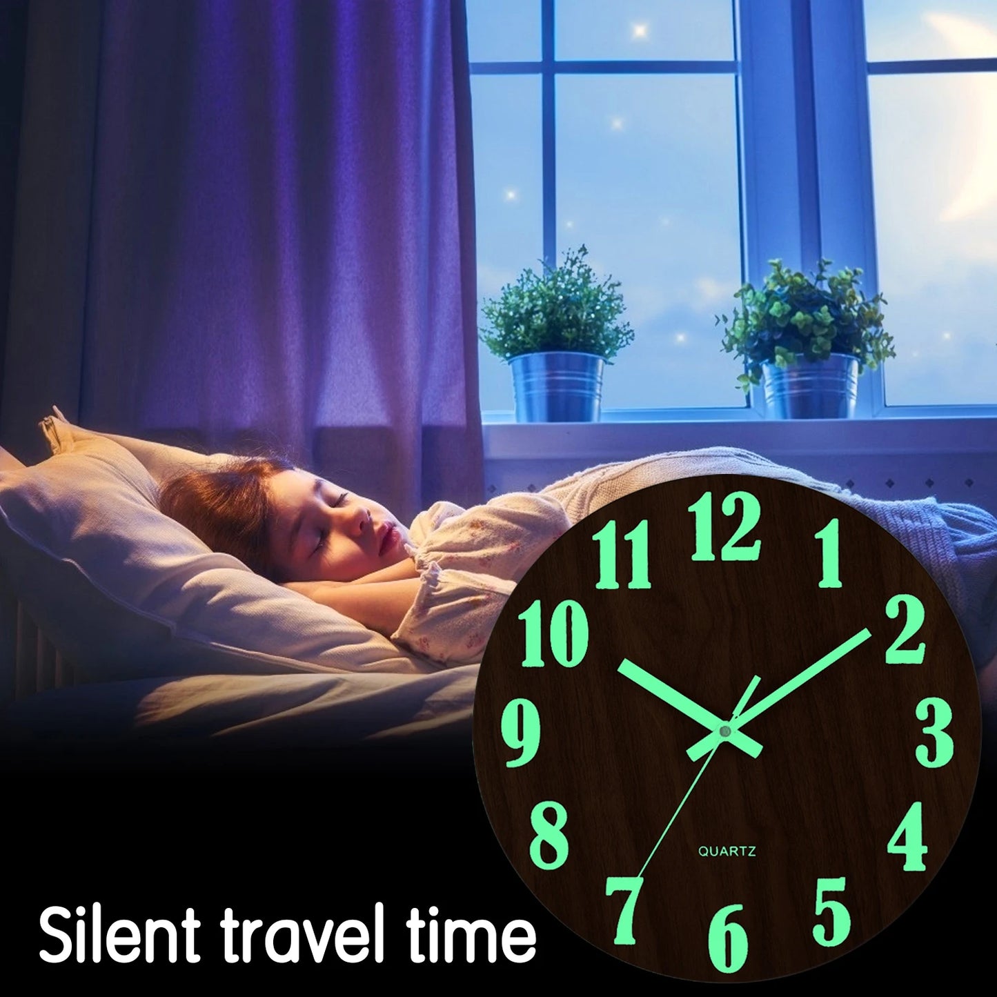 12 Inch Luminous Wall Clock Wood Silent light in dark night Nordic Fashion Wall Clock Non Ticking Clock With Night Light Beauty World Shop