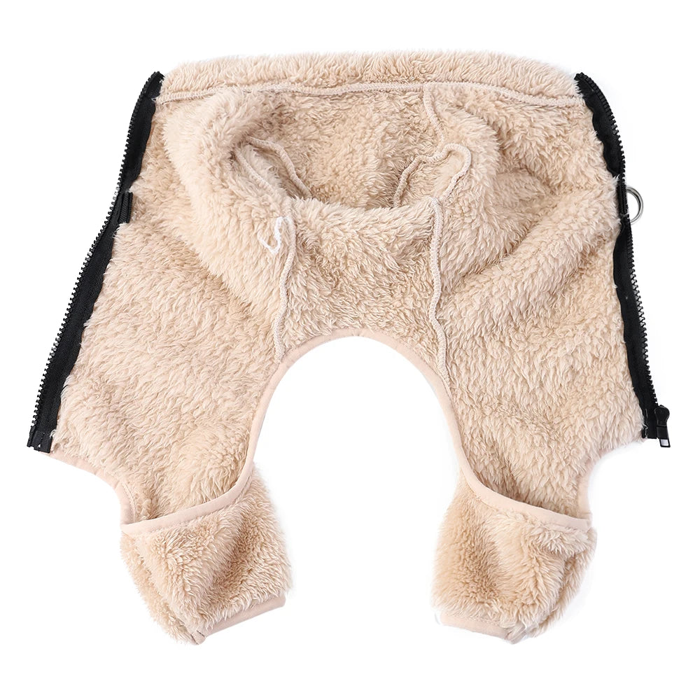 Soft Fleece Dog Clothes Winter Four Legs Covered  Plush Pet Coat D-Ring Zipper Puppy Jacket Autumn Overall For Small Middle Dog