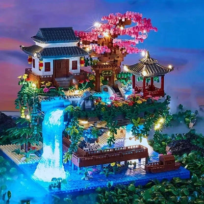 MOC Peach Blossom Pool Cherry Tree House Building Block Chinese Architecture DIY Bricks Cherry Blossom Toy for Kids Adult Gift Beauty World Shop