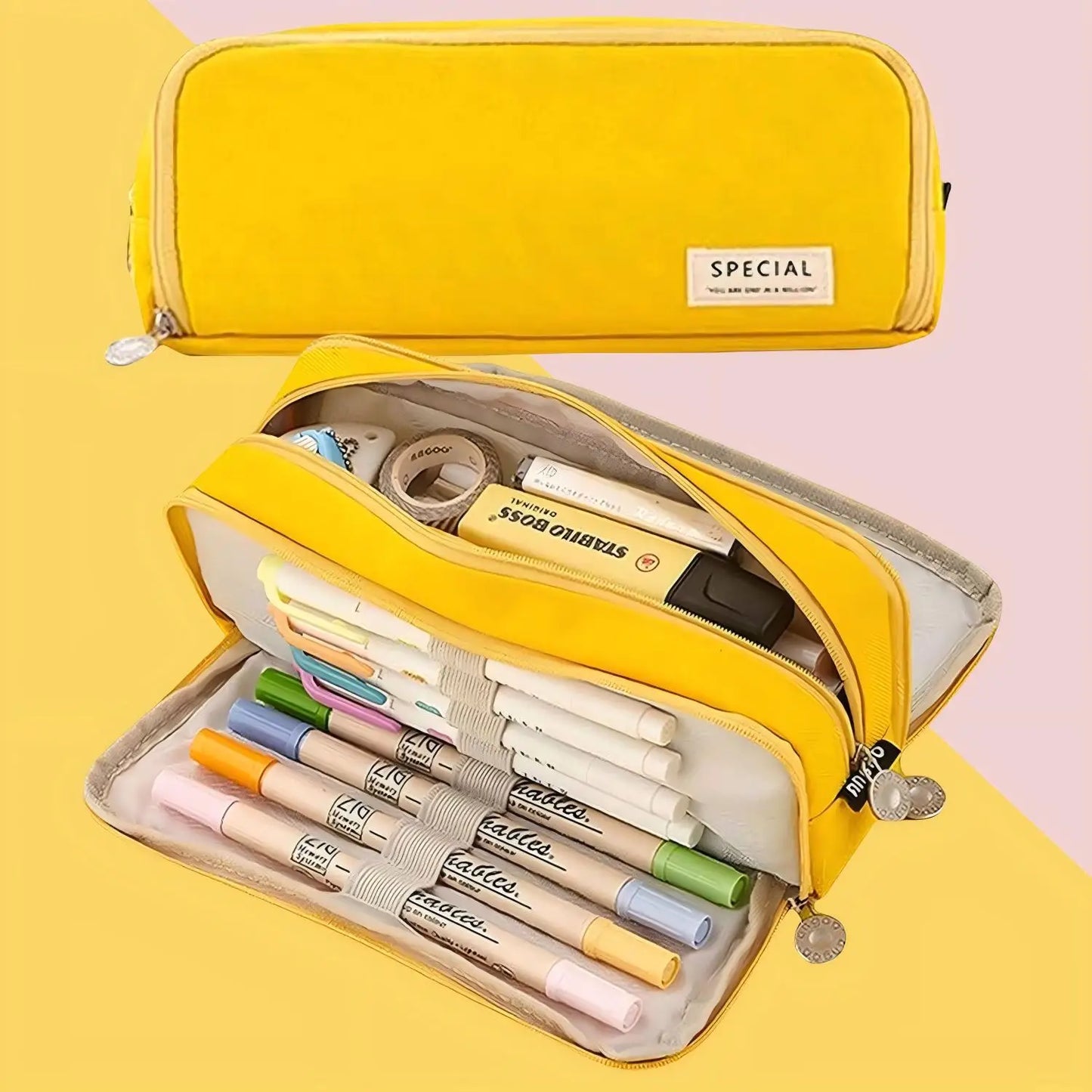 Pencil Case Large Space Storage 3 Compartment Pouch Double Side Opened Student Stationery Desk Organizer School Supplies Beauty World Shop