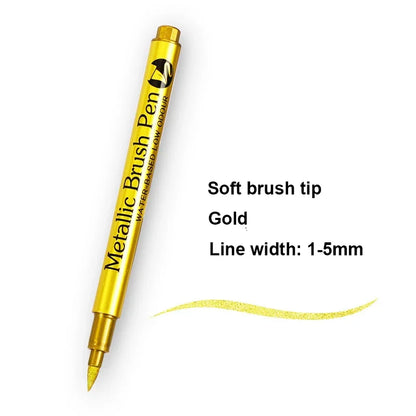 2/1Pc Brush Metallic Marker Pens Gold Silver Color Permanent Art Marker For Manga Crafts Scrapbooking School Stationery Supplies Beauty World Shop