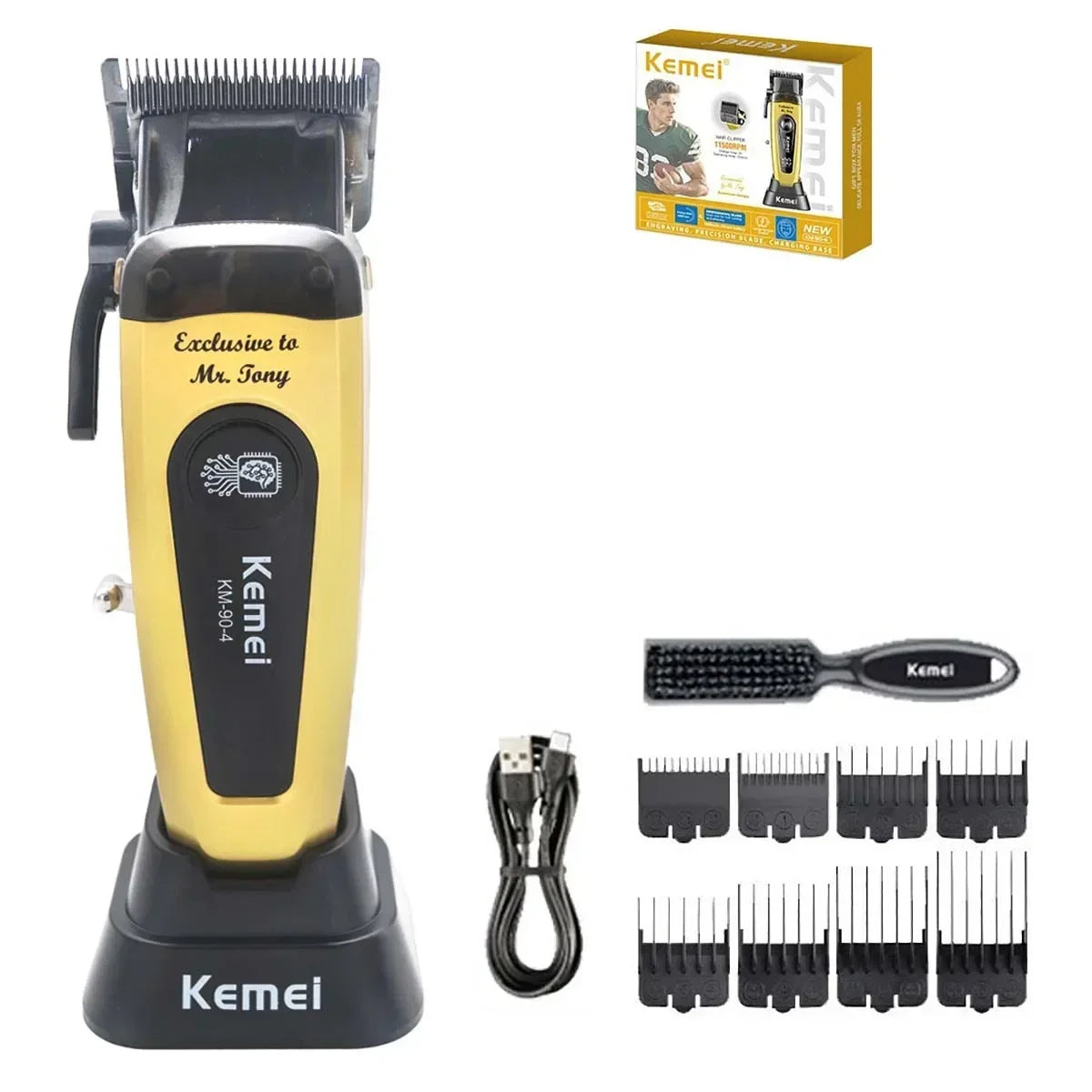 Kemei Km-90-4 Professional Hair Clipper for Men 11500RPM 10W Brushless Motor DLC Blade Base Charger Haircut Machine Hair Trimmer Beauty Trend Shop