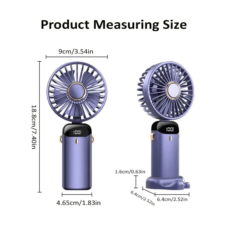 Handheld Mini Fan Foldable Portable Neck Hanging Fans 5 Speed USB Rechargeable Fan with Phone Stand and Display Screen 1800mAh Beauty World Shop