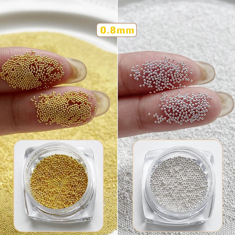 0.4mm-1.5mm 3D Steel Tiny Nail Art Decoration Gold Silver Steel Ball Nail Art Caviar Beads Nails Beads DIY Jewelry Accessories Beauty World Shop