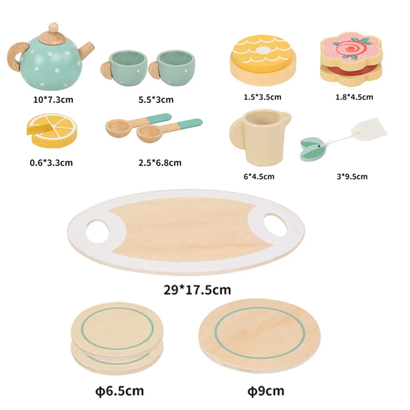 Kids Wooden Tea Set Play House Pretend Make Tea Play With Teapot Teacup Afternoon Snack Role Playing Toys Boys Girls Gift Beauty World Shop