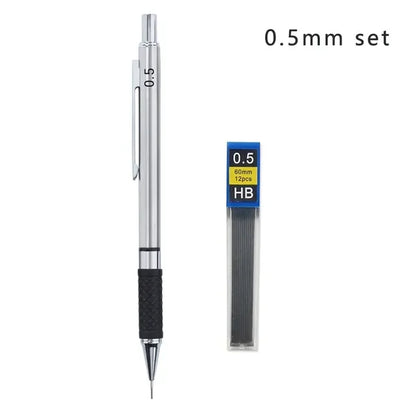 Metal Mechanical Pencil Set with Pencil Grip Leads Art Drawing Student Office Supplies 0.5/0.7/0.9/2.0mm Automatic Pencil Beauty World Shop