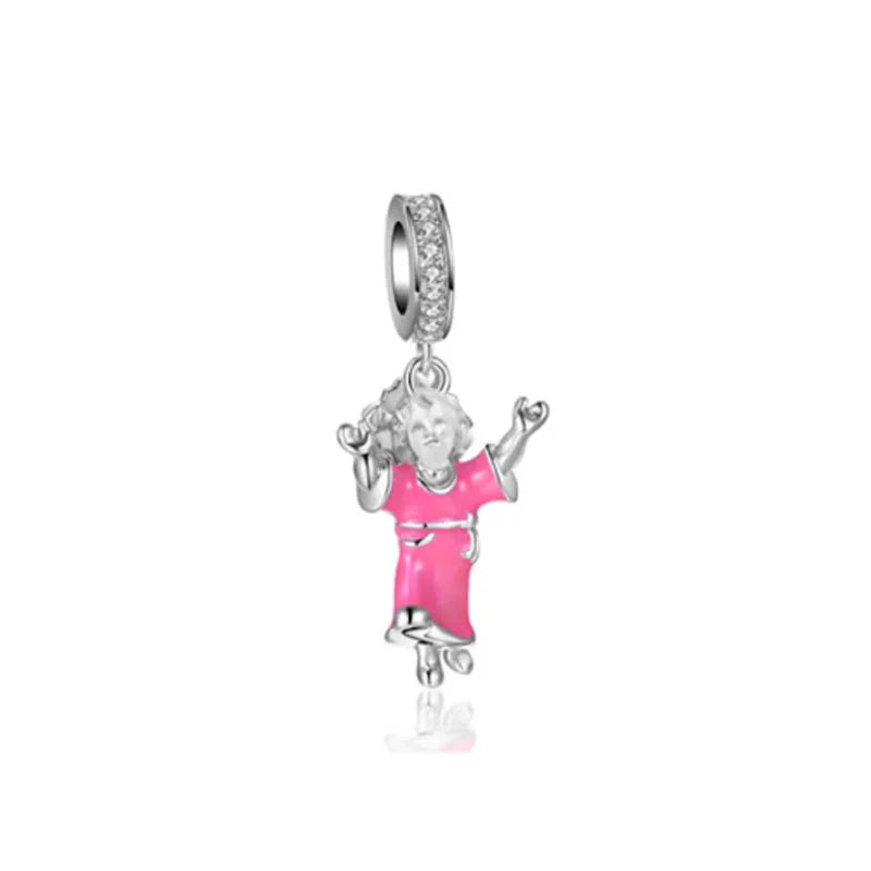 2025 Hot selling 925 Silver Pink Bird Moon Pendant Suitable for European Bracelets DIY Accessories Women's Charm Jewelry Gifts Beauty World Shop