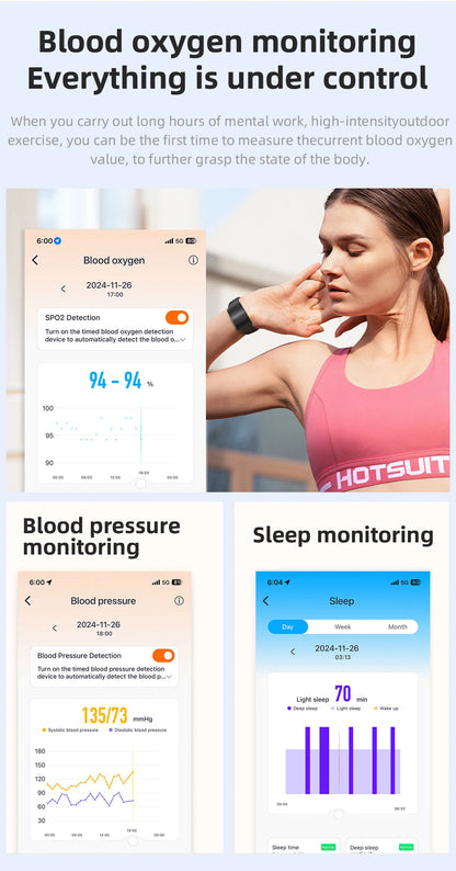 LIGE NO Screen Smart Wristbands With Heart Rate Sleep AI Health Monitor Report Smart Bracelet Incoming Call Notification Watches Beauty World Shop