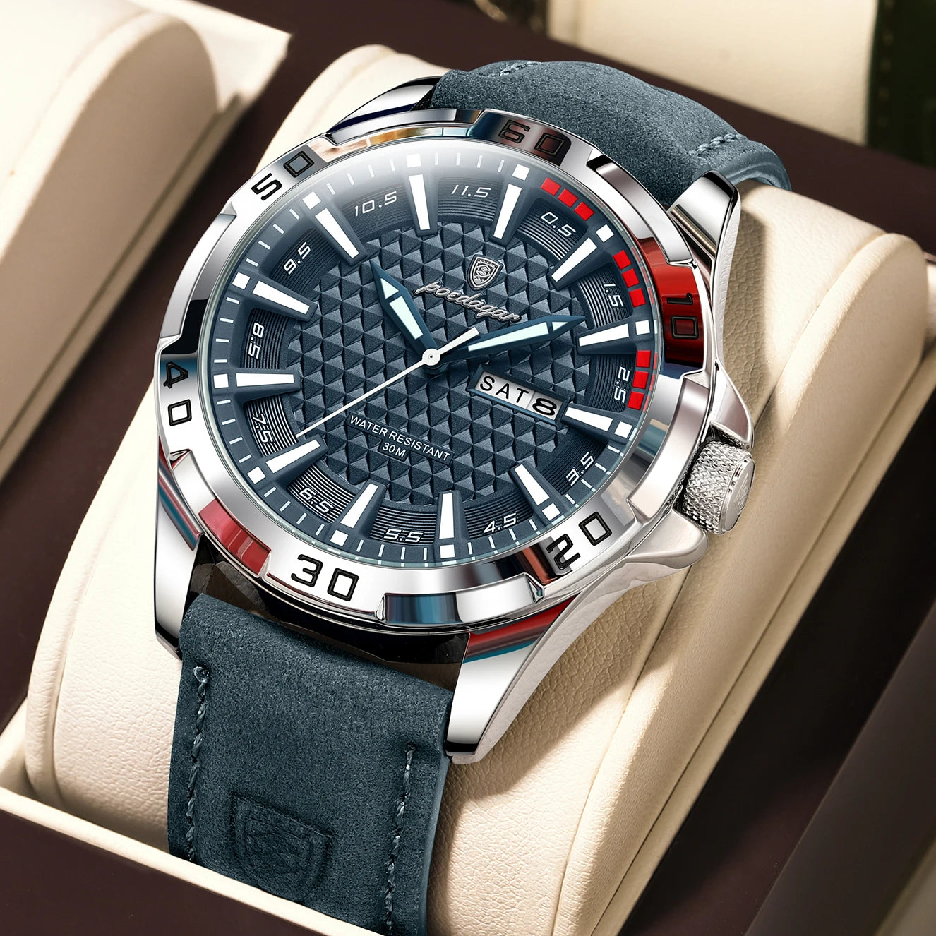 POEDAGAR Original Men Watch Luxury Waterproof Luminous Date Week Watch For Man Quartz Leather Fashion Men's Watches Reloj Hombre Beauty World Shop
