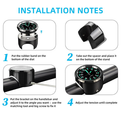 Aluminum Luminous Quartz Watch 22-25mm Motorcycle Scooter Bicycle Handlebar Mount Clock Time Display Clock Moto Accessories Beauty World Shop