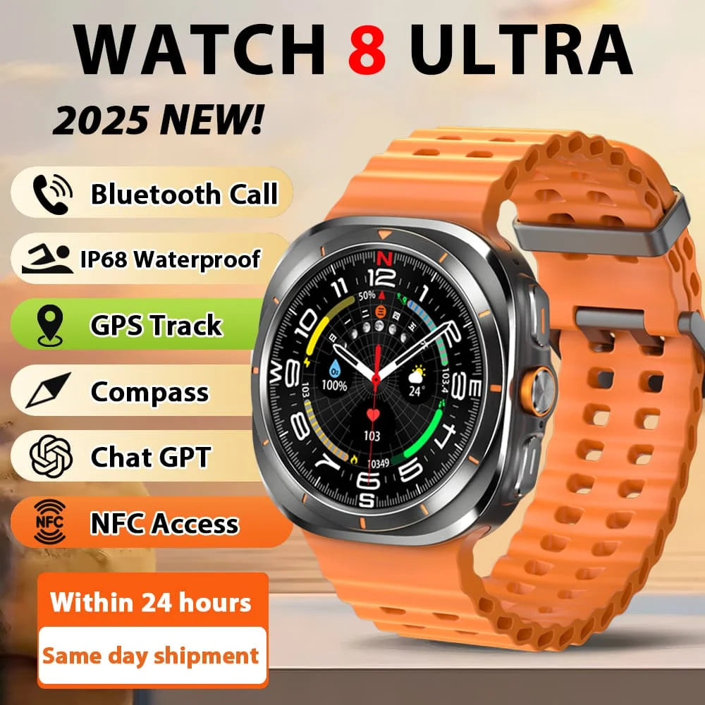 Smart Watch 8 Ultra 2025 Color Matching GPS Compass Smart Watch BT call NFC IP68 Waterproof 4GB Health monitoring Reduction 100% Beauty World Shop