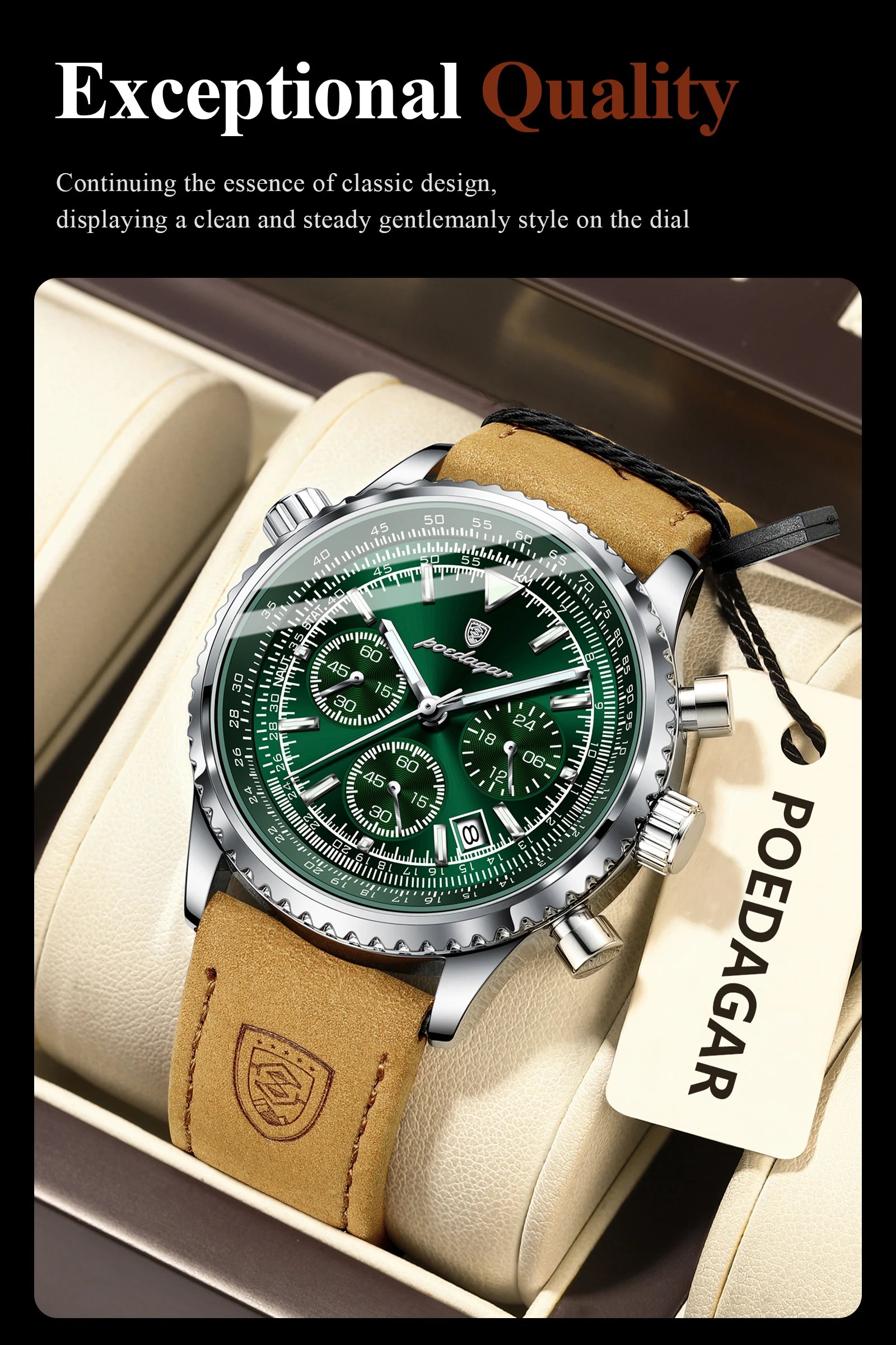 POEDAGAR Luxury Business Men's Watch Waterproof Luminous Date Chronograph Leather Man Clock Fashion Quartz Watches For Men Reloj Beauty World Shop