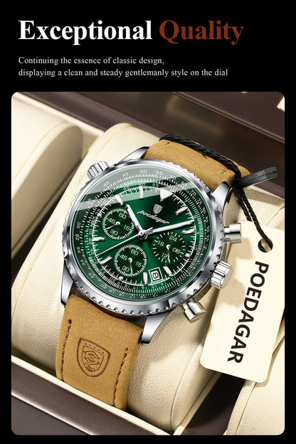 POEDAGAR Luxury Business Men's Watch Waterproof Luminous Date Chronograph Leather Man Clock Fashion Quartz Watches For Men Reloj Beauty World Shop