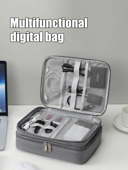 Black Oxford Cloth Electronic Accessory Storage Bag, Cube Travel Bag, Portable Data Cable Headphone Organizer Bag Office suppli Beauty World Shop