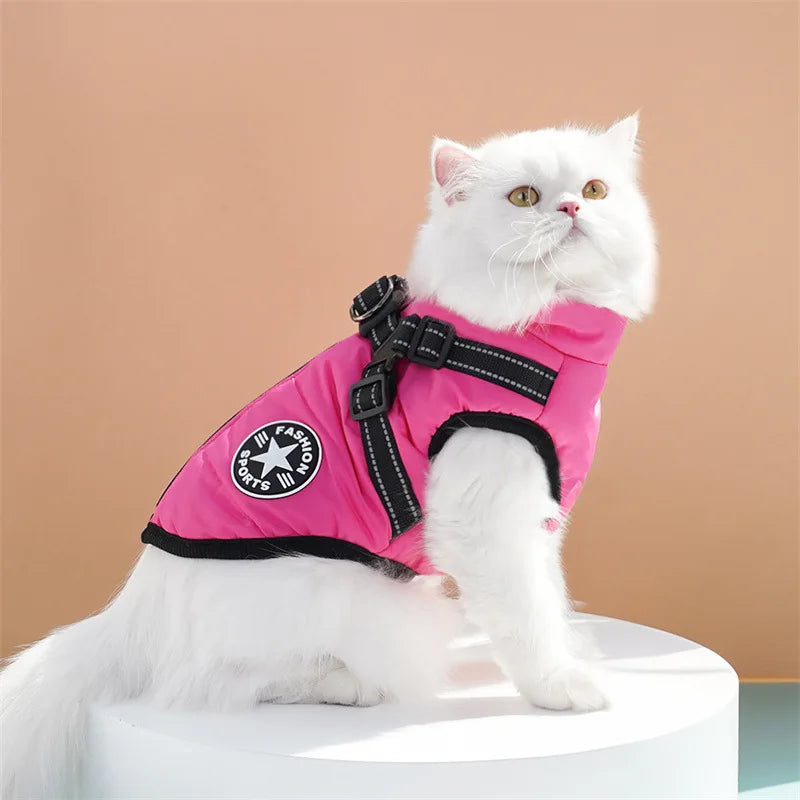 Thick and Warm Waterproof Pet Clothes Dog and Cat Cotton Coats Winter Chest and Back Cat Cotton Vests Dog Supplies