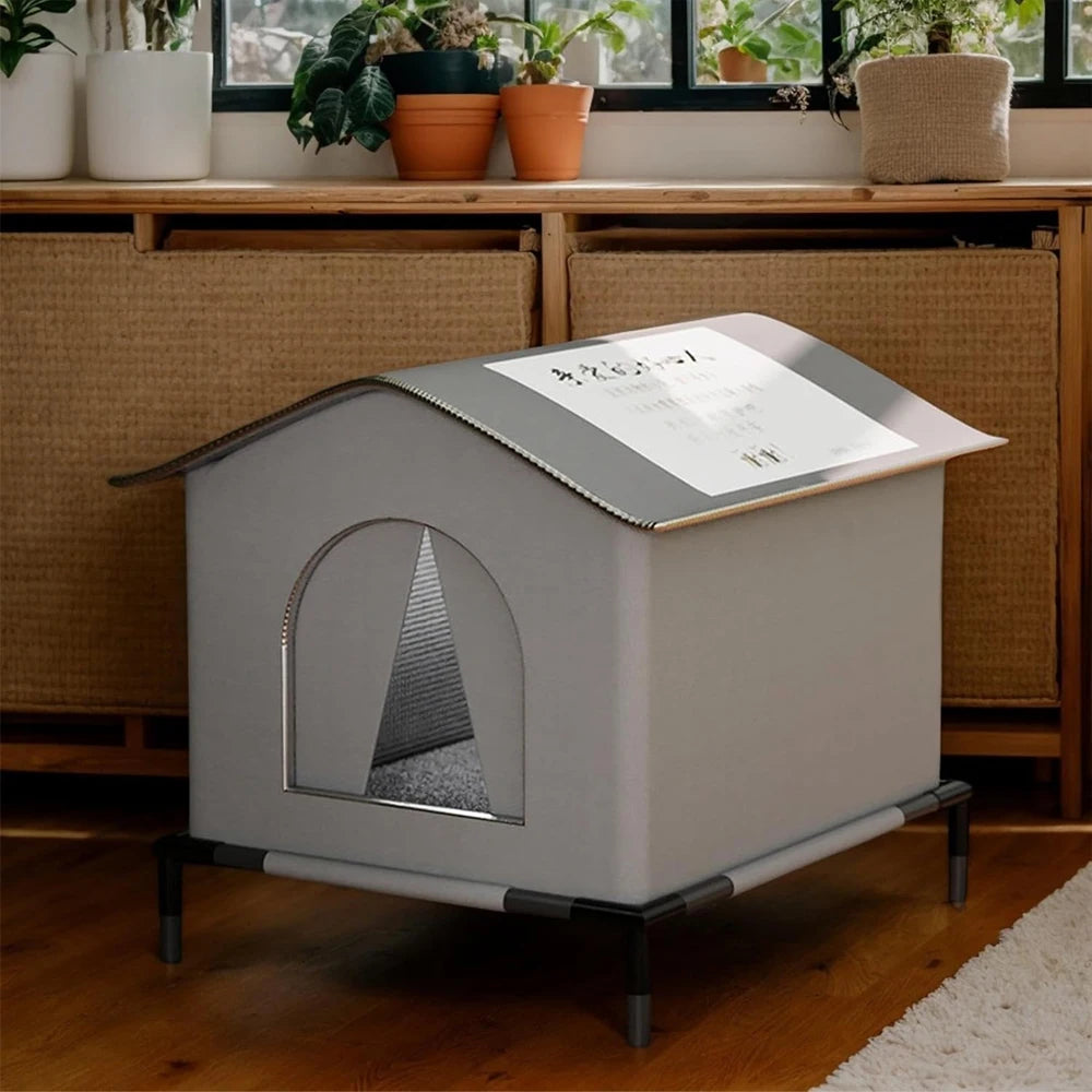 Stray Cat Houses with Mat Waterproof Winter Warm Shelter Foldable Pet Cave Nest Sleeping Beds for Outdoor Cats Small Dog Puppies