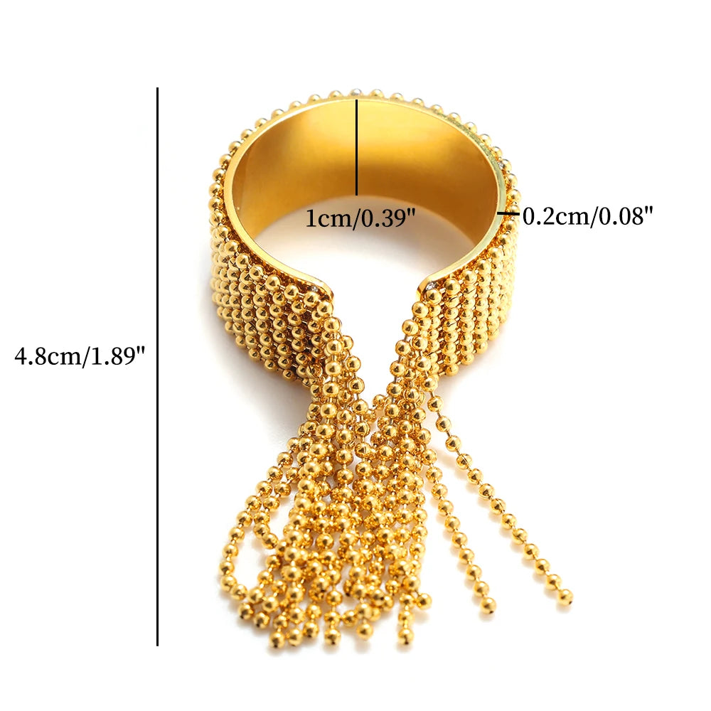 JOVO LOVE Stainless Steel Chain Tassel Finger Ring Adjustable Golden High Quality Charm Open Rings Stylish Waterproof Jewelry Beauty World Shop