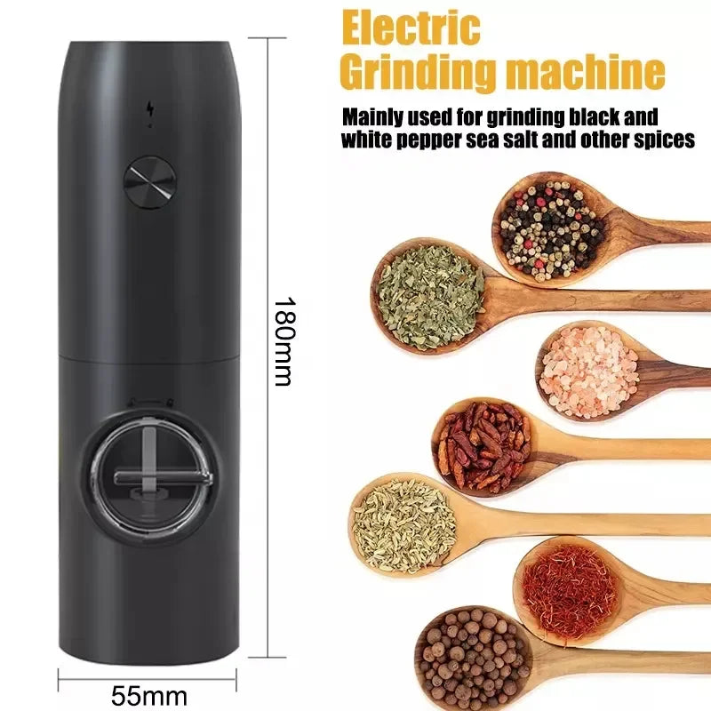 Electric Automatic Salt And Pepper Grinder Set Rechargeable With USB Gravity Spice Mill Adjustable Spices Grinder With LED Light Beauty World Shop