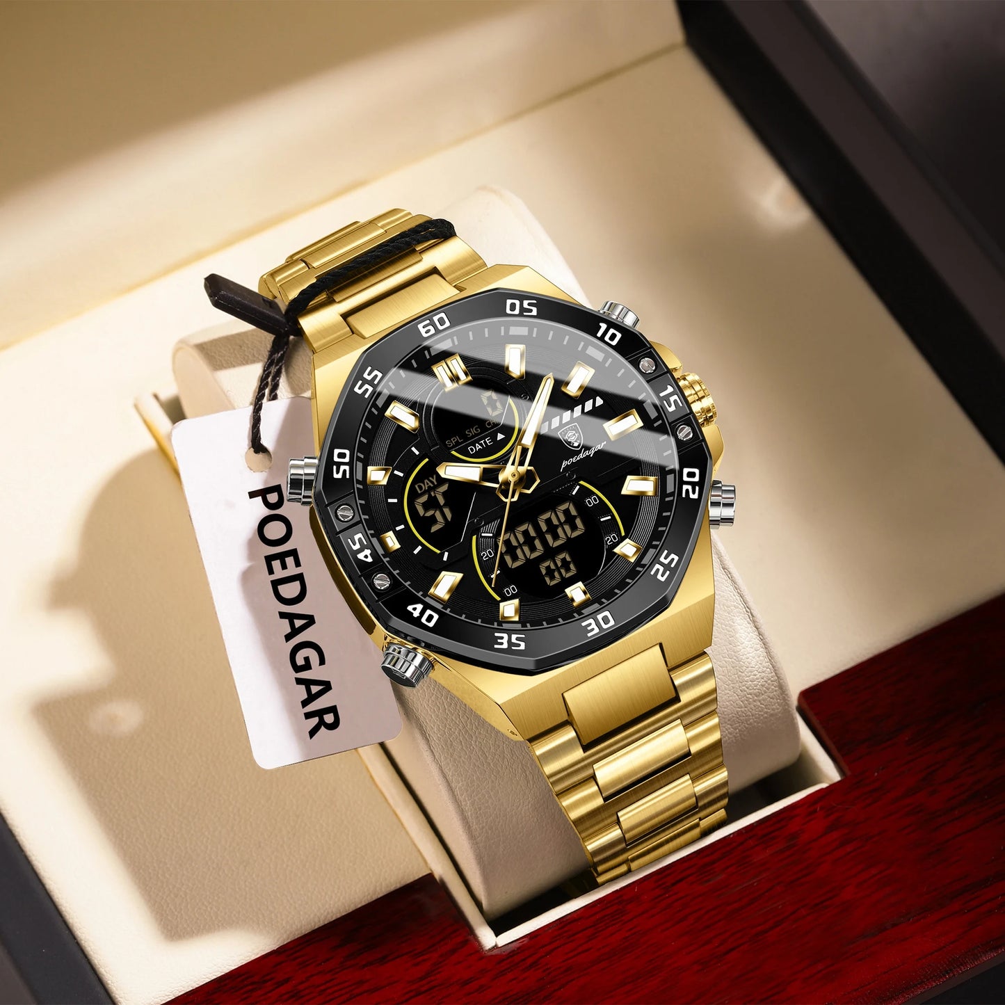 POEDAGAR Top Men Clock LED Luminous Waterproof Week Date Military Man Wristwatch Electronic Stainless Steel Quartz Men's Watches Beauty World Shop