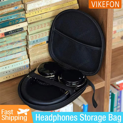 Headphone Carrying Case Shockproof Headset Pouch Capacity Handheld Earphone Container Company Travel Supplies Black