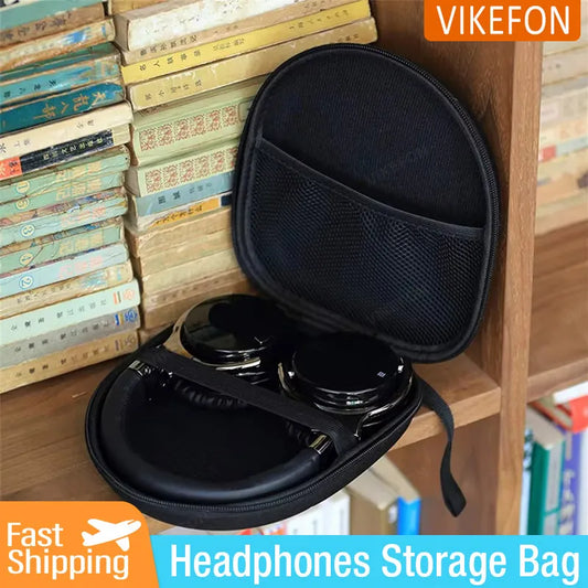 Headphone Carrying Case Shockproof Headset Pouch Capacity Handheld Earphone Container Company Travel Supplies Black