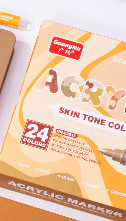 GuangNa 12-72 Colors Soft Brush Acrylic Marker Pen Set,Skin Tone, Macaron color,DIY Hand Drawn,Paint Art Markers pens,GN.8201F/M Beauty World Shop