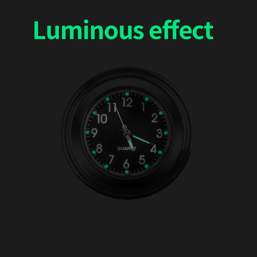 Aluminum Quartz Watch Luminous Clock Handlebar Mount for Motorcycle Scooter Bicycle Handlebar Waterproof Time Display Universal Beauty World Shop