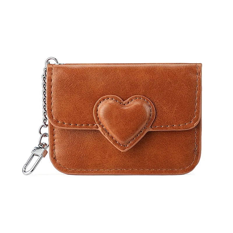 PULeather Card Holder Purse Women Cute Heart Shaped Small Wallet Multi-card Anti-magnetic Card Holder Travel Cash Coin Bag Beauty World Shop