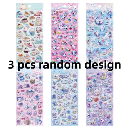 3 pcs/6 pcs Sweet Candy Pets Cat Coffee Cakes Flash Puffy 3D Stickers Scrapbooking Diy Diary Stationery Stickers School Supplies Beauty World Shop
