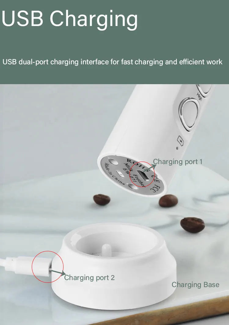 Wireless Milk Foam USB Rechargeable Handheld Electric Foam Maker 3 Speeds for Latte Cappuccino Hot Chocolate Coffee Whisk Mixer Beauty World Shop