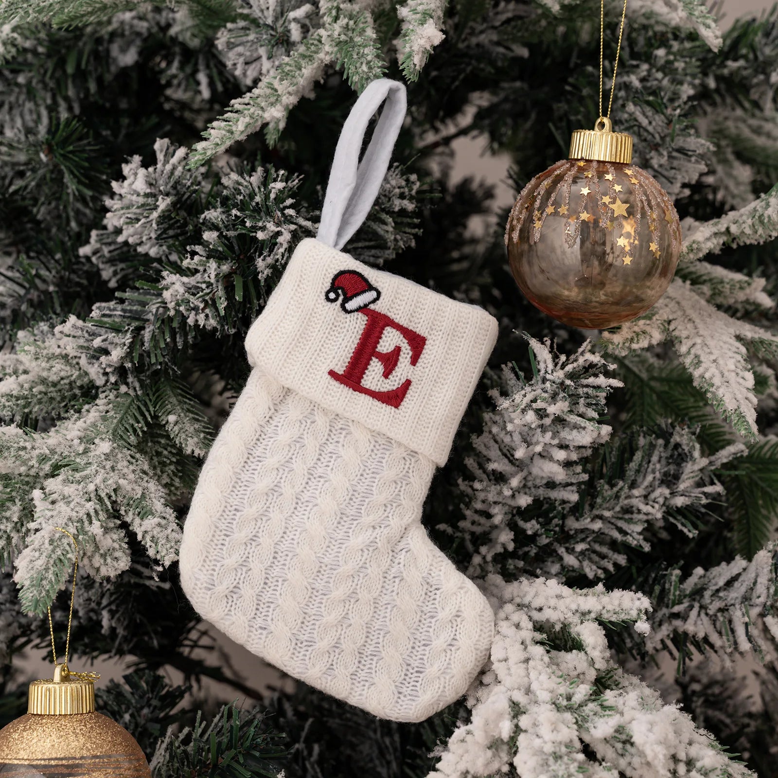 1PC A-Z Letter Hanging Christmas Stockings Knitted Socks  Christmas Tree Hanging for Family Party Decoration Beauty World Shop