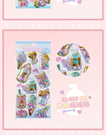 Kawaii Capsule Sparkling 3D Stickers Scrapbooking Diy Journal Stationery Sticker Cute Deco Art School Supplies Beauty World Shop