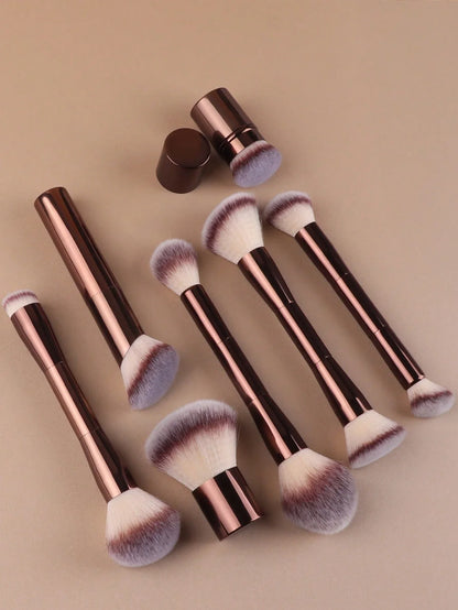 7pcs Professional Makeup Brush Set, Includes: 4pcs Dual-Ended Face Brushes, 1pc Angled Brush, 1pc Short Handle Foundation Brush, Beauty World Shop