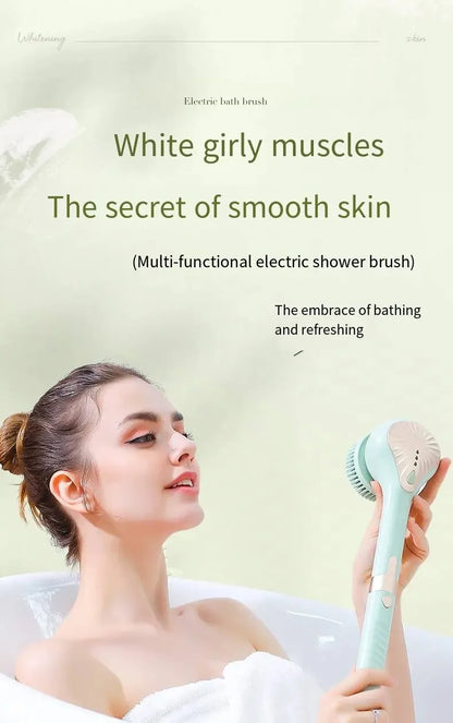 6 in 1 Electric Silicone Bath Brush Electric Back Scrubber 6 Brush Heads USB Rechargeable Rotating Shower Massager with 2 Speeds