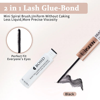 ISEEN DIY Eyelash Extension Kit Cluster Mix Eyelashes Full Set Lashes Kit with Lash Bond & Seal and Eyelash Tweezers and Brush Beauty World Shop