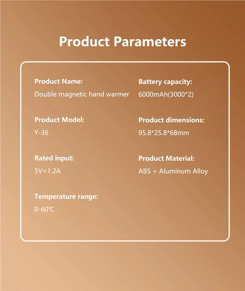 Hand Warmer Rechargeable Magnetic Design Electric Handwarmers 6000mah Split-type Skin-friendly Material Electric Heater Beauty World Shop