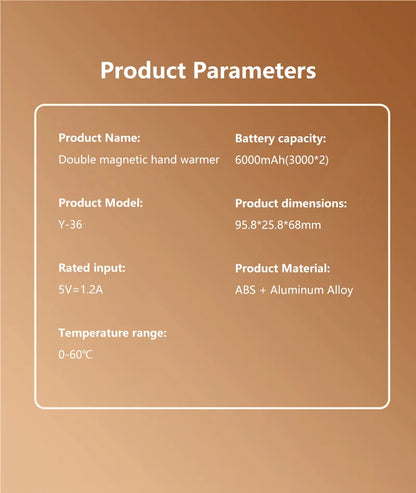 Hand Warmer Rechargeable Magnetic Design Electric Handwarmers 6000mah Split-type Skin-friendly Material Electric Heater Beauty World Shop