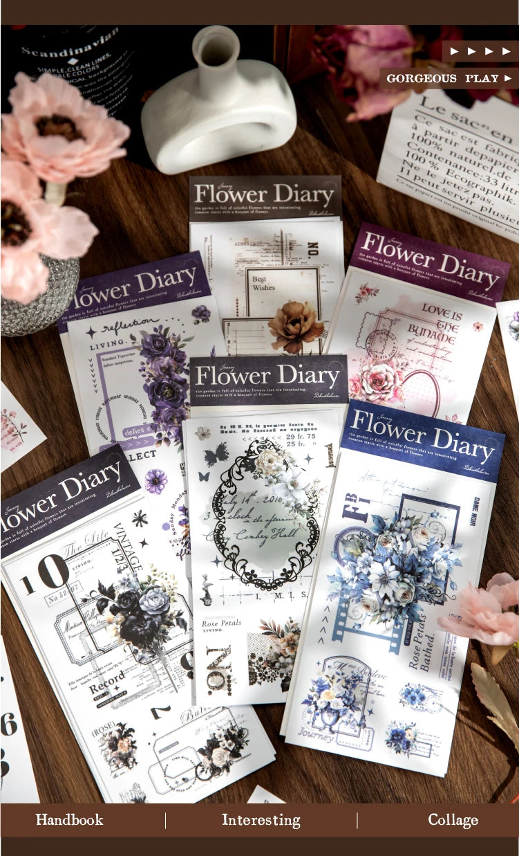 Journal GO 6pcs Flower Shadow Decorative Sticker Fresh Plant Flowers Collage Scrapbooking Label Diy Diary Journal Planner Label Beauty World Shop